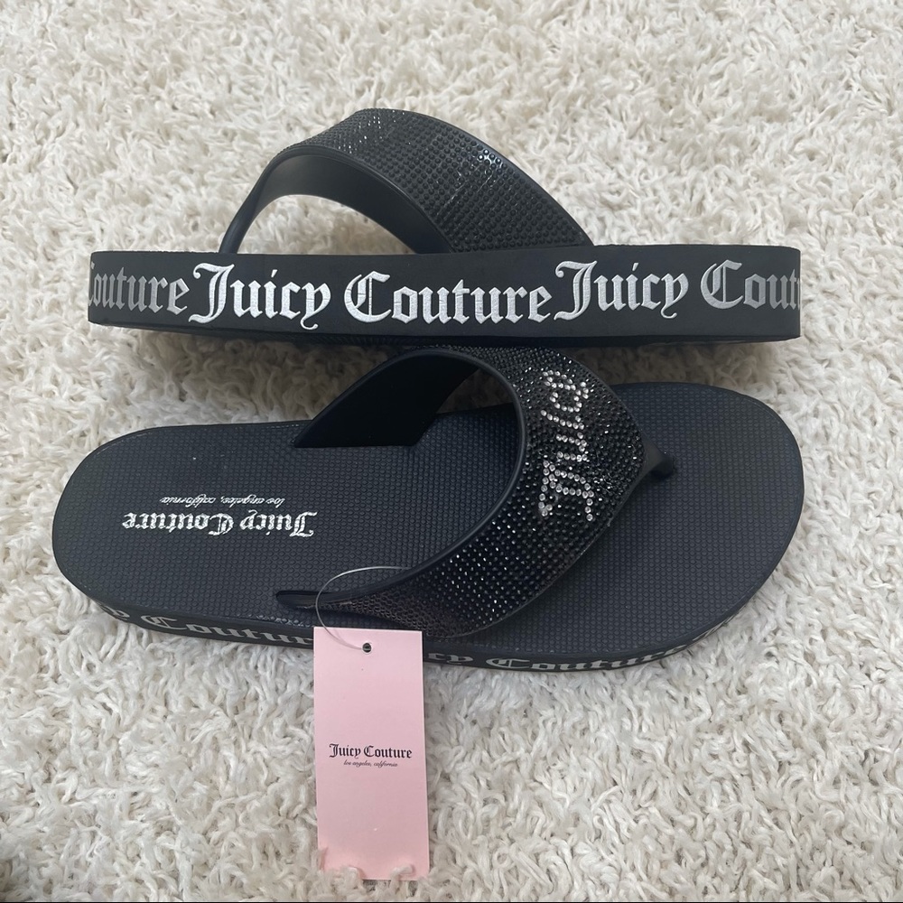 Juicy Couture Womens Platform Thong Sandals Size 9 Black Wedge Flip Flop New
